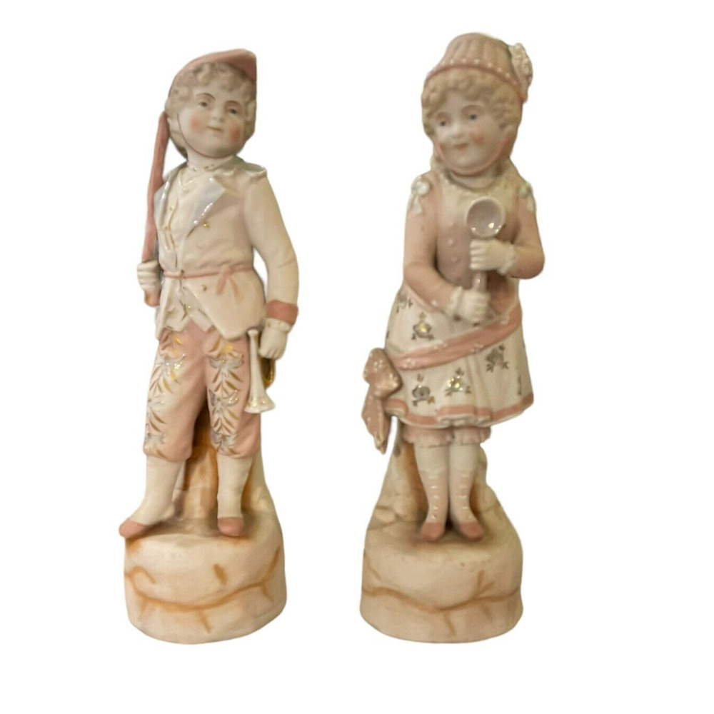 Antique Victorian Figurines Pair Of German Bisque Man & Woman Approx. 12in each
